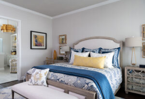 Blue floral bedding and pillows
